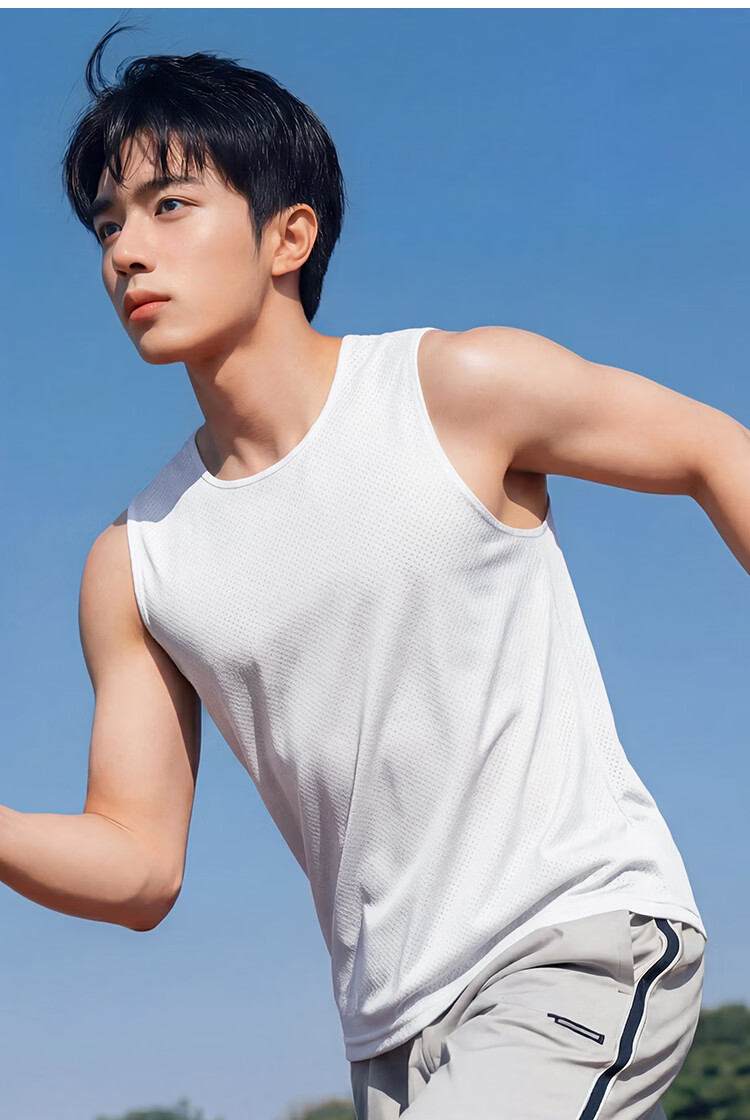 Ordifen [Cool Summer] Ice Silk Mesh Men's Base Vest Wide Strap T-Shirt Cooling Sports Wearable Gray Blue L 2