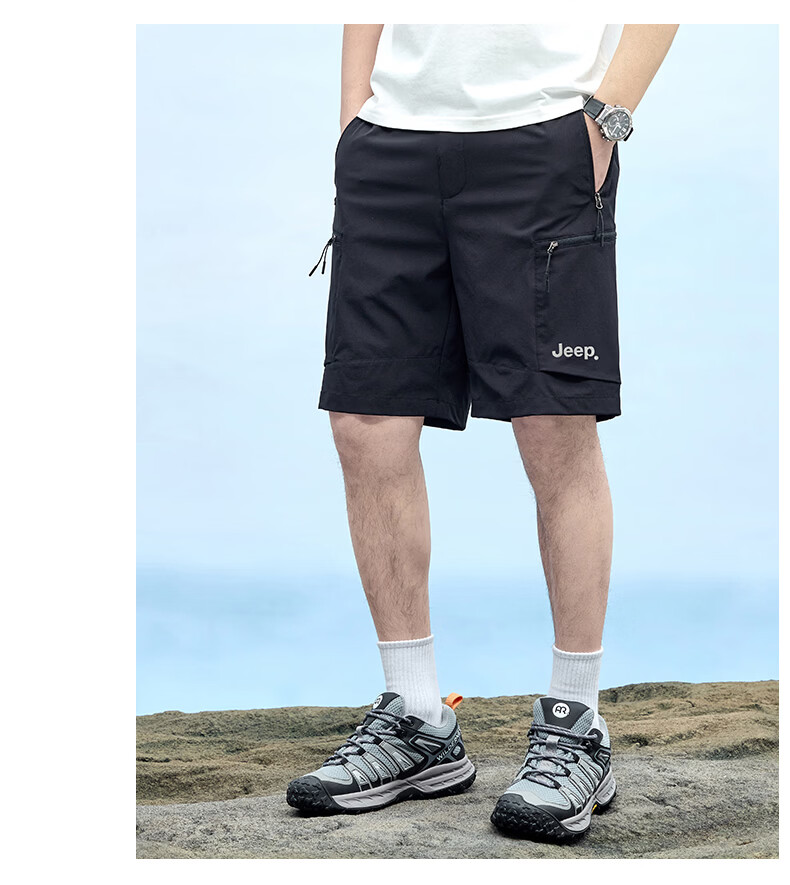 JEEP Men's Summer Breathable Loose Fit Sports Quick-Dry Casual Black Shorts 4XL 10