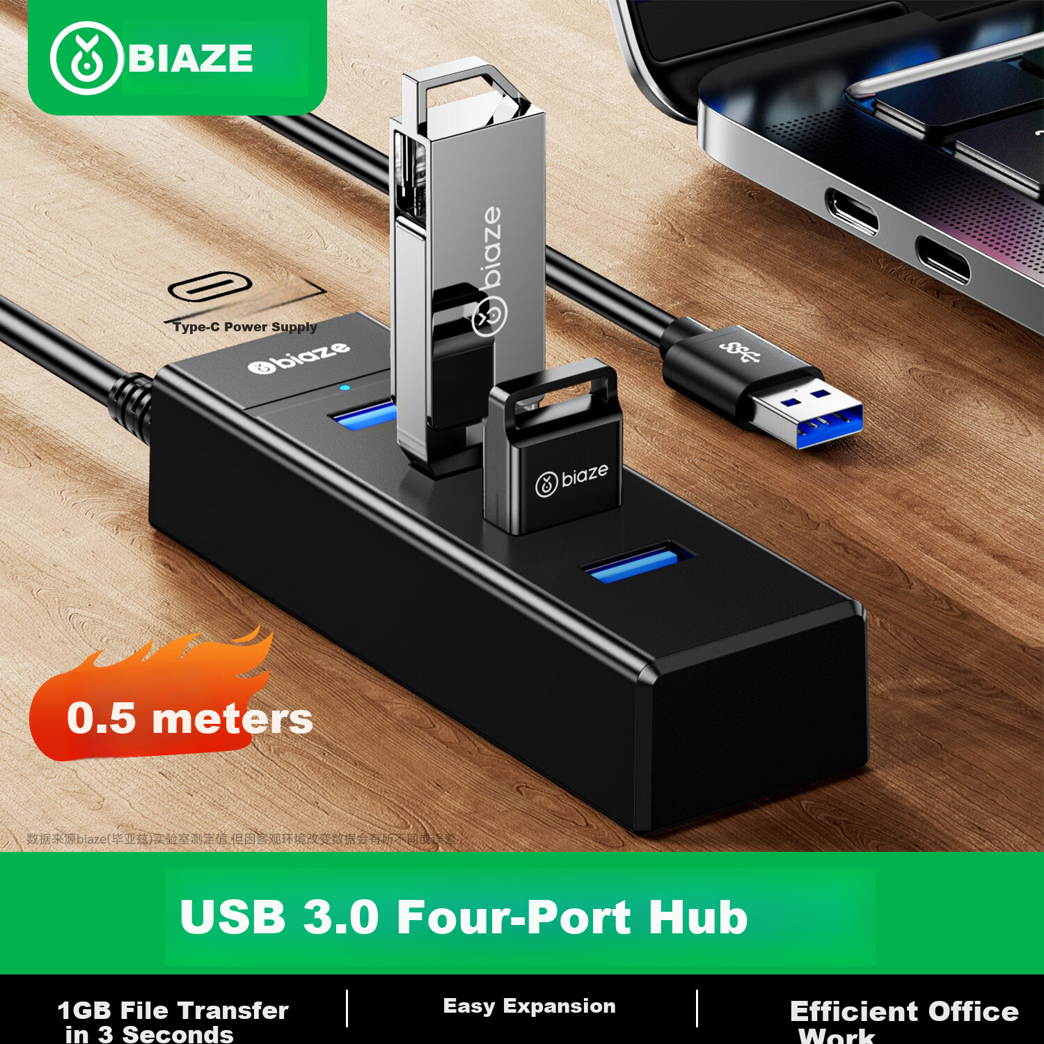 BIAZE USB 3.0 Hub 4-Port USB Splitter Docking Station Laptop Expander Multi-Interface Converter Keyboard Mouse USB Drive Adapter 0.5m