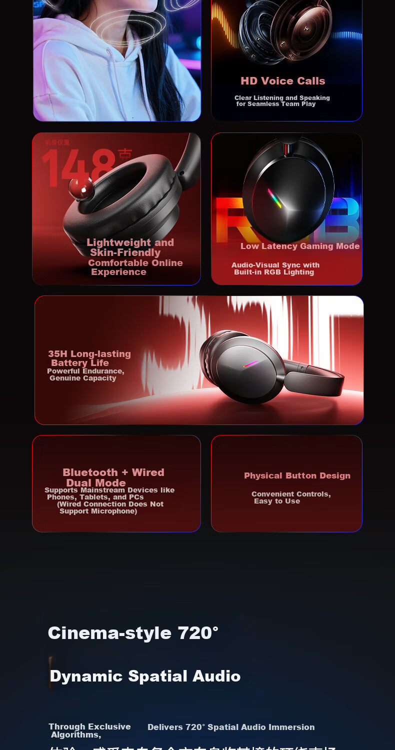 Lenovo Official JD Self-operated Gaming Headset Over-ear Bluetooth Wireless Long Battery Life FPS PUBG Delta Fearless Contract EH140 Black 3