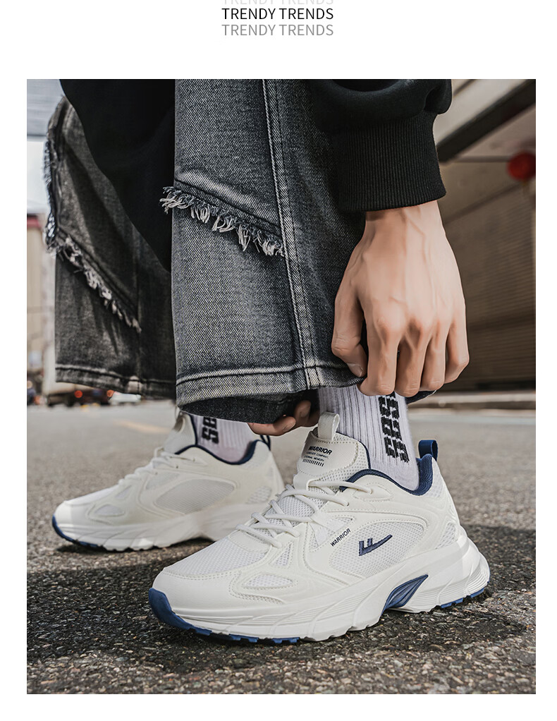 Warrior Official Men's Summer Sports Shoes Mesh Breathable Running Shoes White Dark Blue Size 39 6