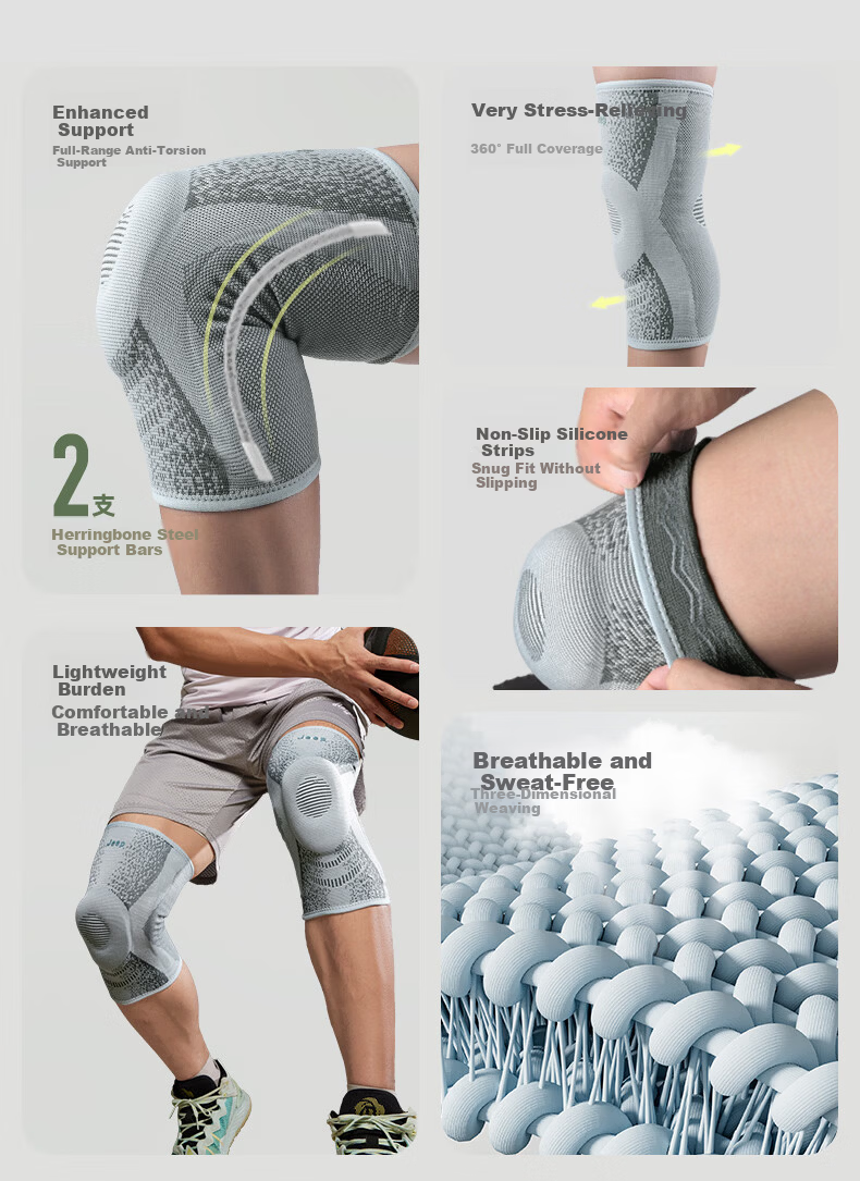 JEEP Knee Pads Sports Unisex Basketball Anti-Collision Running Fitness Breathable Adult Silicone Support Knee Pads Green L 3