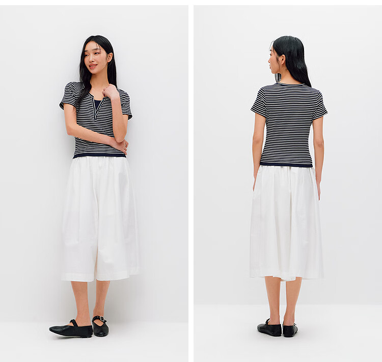 Semir Mall Style | Women's Summer Short Sleeve T-Shirt, Short Colorblock Fake Two-Piece, 2026 Shoulder Top 101326100004 29