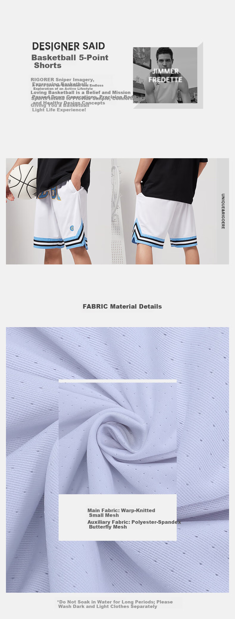 RIGORER Summer Breathable Loose Comfortable Versatile Sports Basketball Shorts Z121211688 Pure White M 2