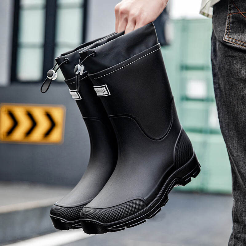KINGLOVOUN Men's Mid-Calf Waterproof Non-Slip Rain Boots Outdoor Fishing Thick Sole Durable 817/SK Black Size 39