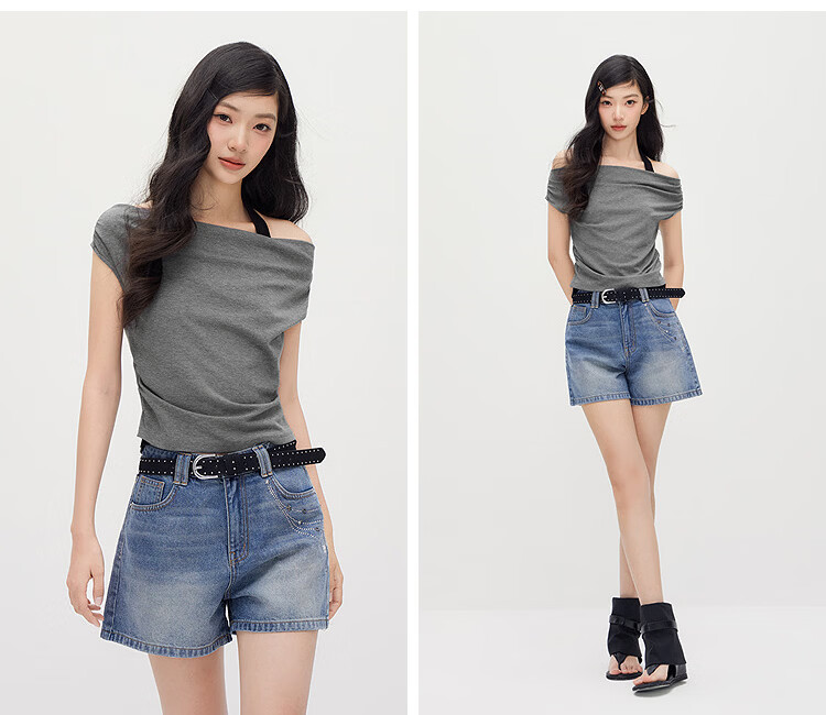 Semir Women's Summer Short Halter Neck Slim Fit Fake Two-Piece T-Shirt 2026 Stylish Sexy Top 109326100041 3