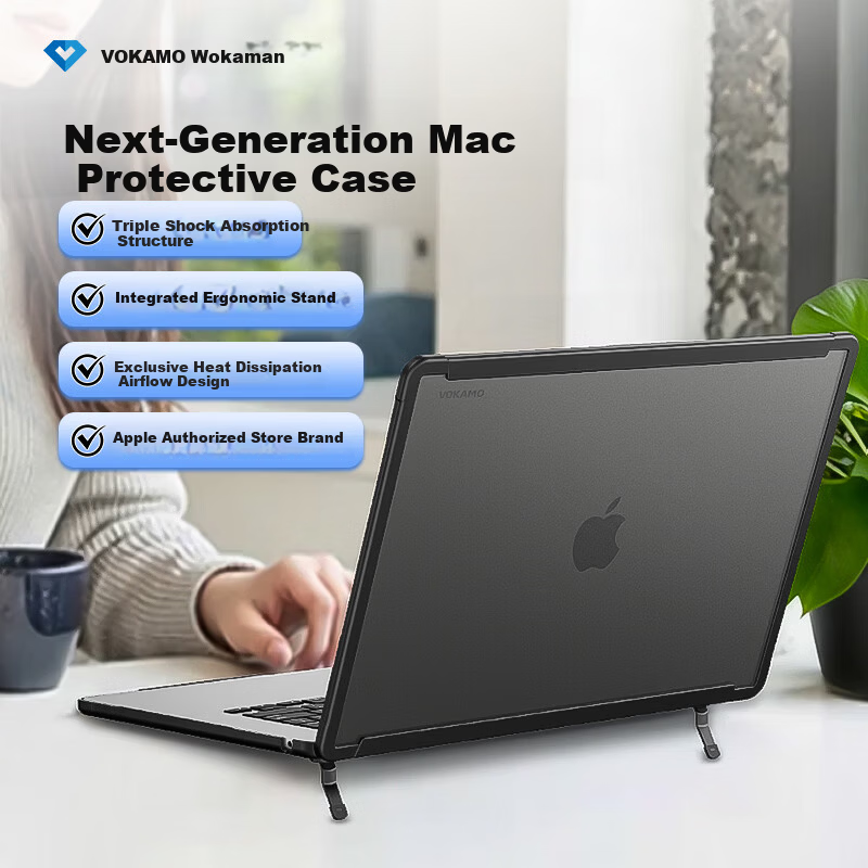 VOKAMO 2026 New M5 Compatible MacBook Pro 14-inch M5/M4/M3 Laptop Case Protective Cover Portable Semi-Transparent Black