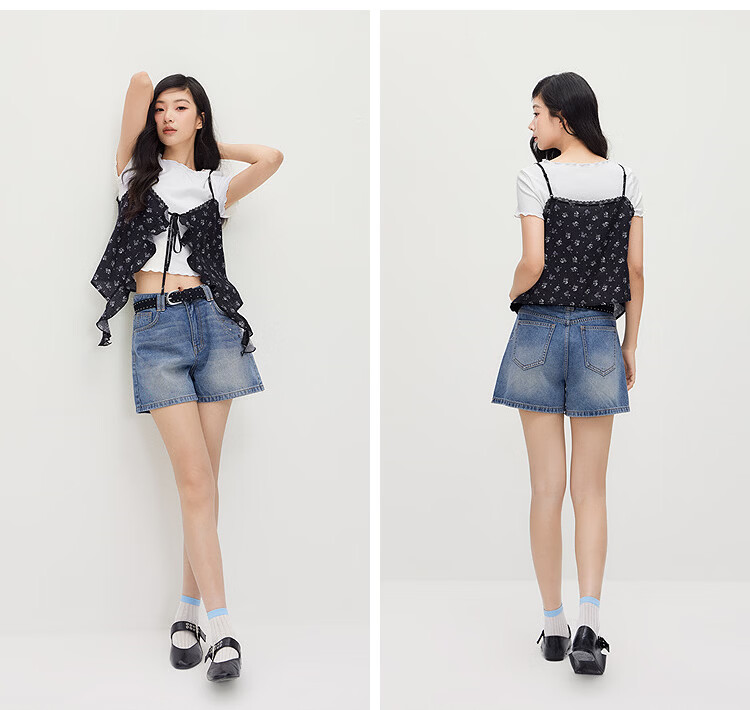 Semir Women's Summer Short Lace T-Shirt Floral Textured Camisole 2026 Vintage Two-Piece Set 109326117004 10