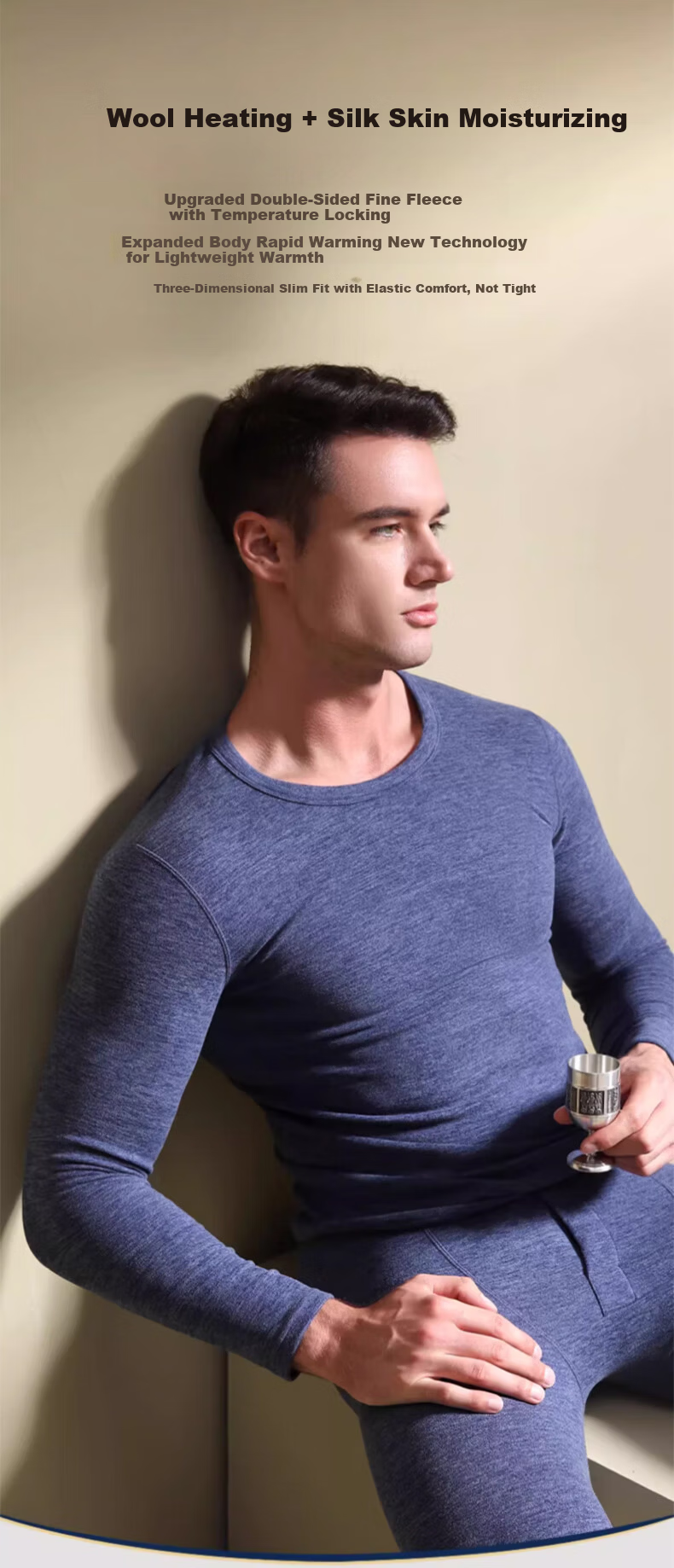 BOPRUIEY Men's Pure Cotton Thermal Underwear Set Autumn Winter Long Johns Cotton Base Layer Shirt and Pants 5