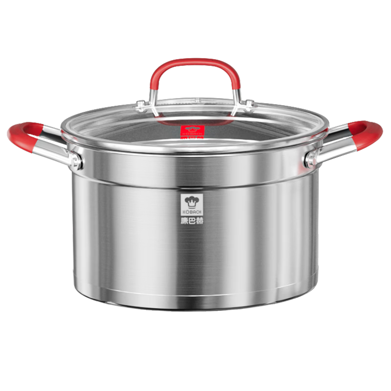 KOBACH Thickened 304 Stainless Steel Large Capacity Stew Pot with Double Handles, Anti-Scalding Noodle Cooking Pot, 24cm, Dishwasher Safe