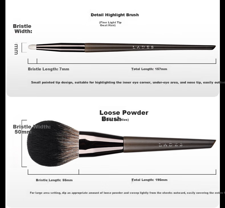 LADES Wooden 15-Piece Makeup Brush Set Animal Hair Powder Brush Lip Brush Concealer Brush Beauty Tools 18