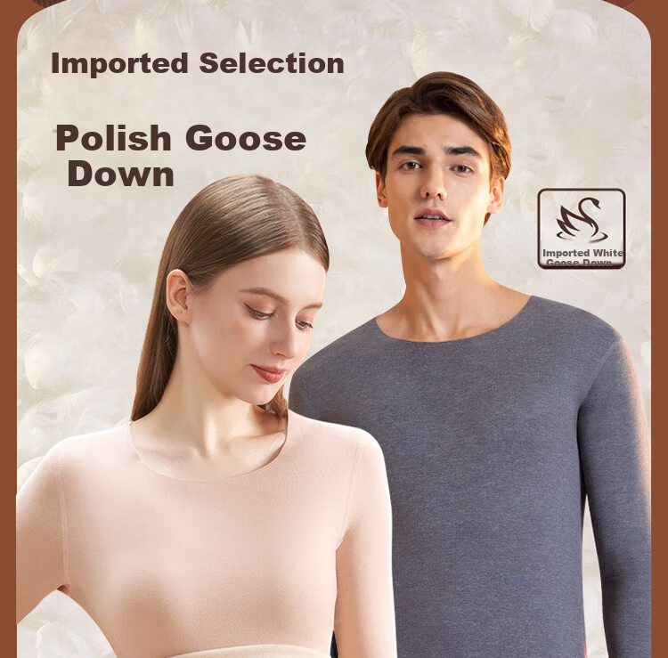 Langsha Men's Thermal Underwear, Antibacterial And Anti-Mite, Goose down Seamless, Heat-Generating, Thin-Fit Autumn Top And Bottom Set 2