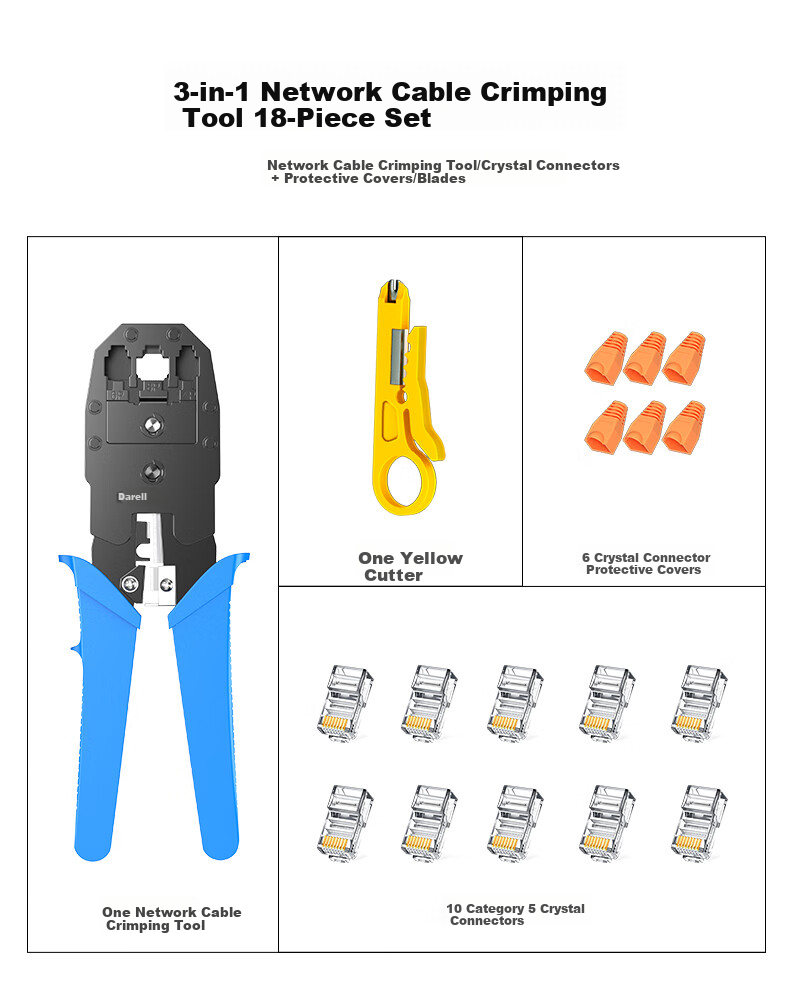 DOREWIN Cat7 Cat8 Network Cable Crimping Tool Set, V-shaped Clip RJ45 Punch Down Crimper for 5/6/7/8 Category Ethernet Connectors 3