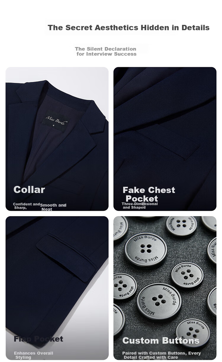 Miss Bird Navy Blue Formal Suit Women's Professional Petite Interview Outfit High-End Blazer 4