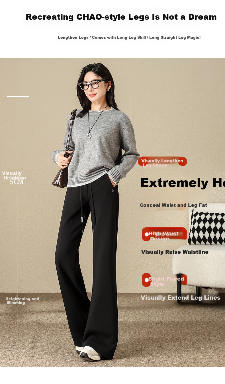 Jeanswest Women's Casual Autumn Winter Straight-leg High-waist Slim Fit Narrow Combed Cotton Slight Flare Pants Cloud Gray L 5