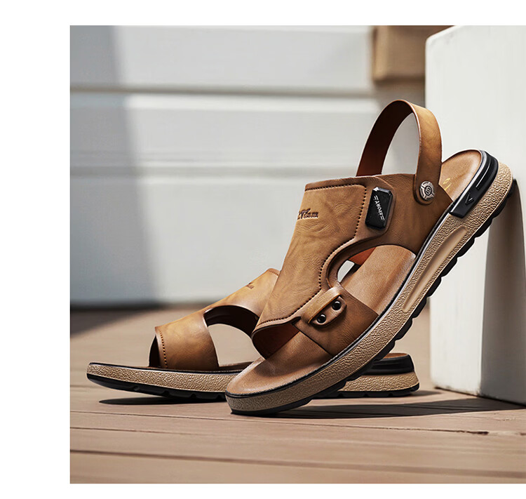 Bull Family Leather Sandals Summer New Thick Sole Dual-Use Slippers Men's Soft Sole Beach Shoes Versatile Driving Commuting Shoes 19