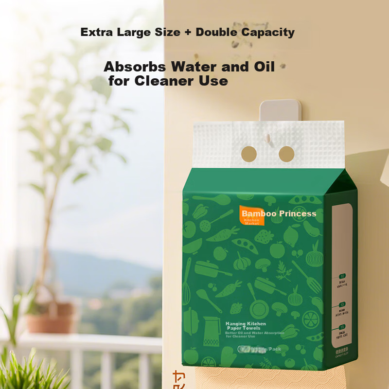 Zofee Hanging Kitchen Paper Towels Bamboo Pulp 2-Ply 180 Sheets 4 Packs Boxed