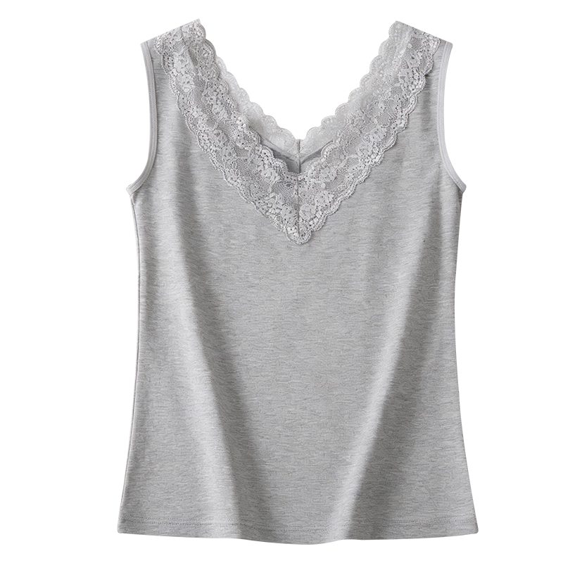 Audifine Women's Camisole Vest Spring Summer Sexy V-Neck Spliced Lace Modal Basic Innerwear White 2XL