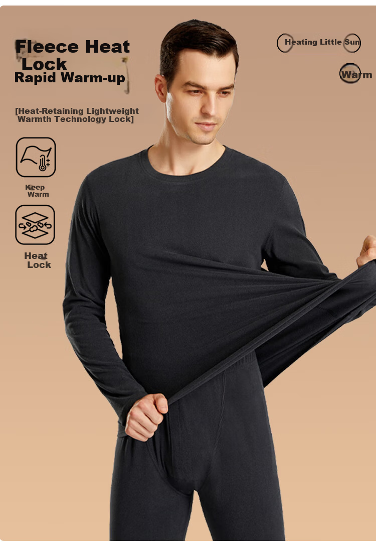 GUJIN Men's Thermal Underwear Set Cashmere Mulberry Silk Warm Abdomen Skin-Friendly Heat Retaining Seamless Base Layer Autumn Top and Bottom 5