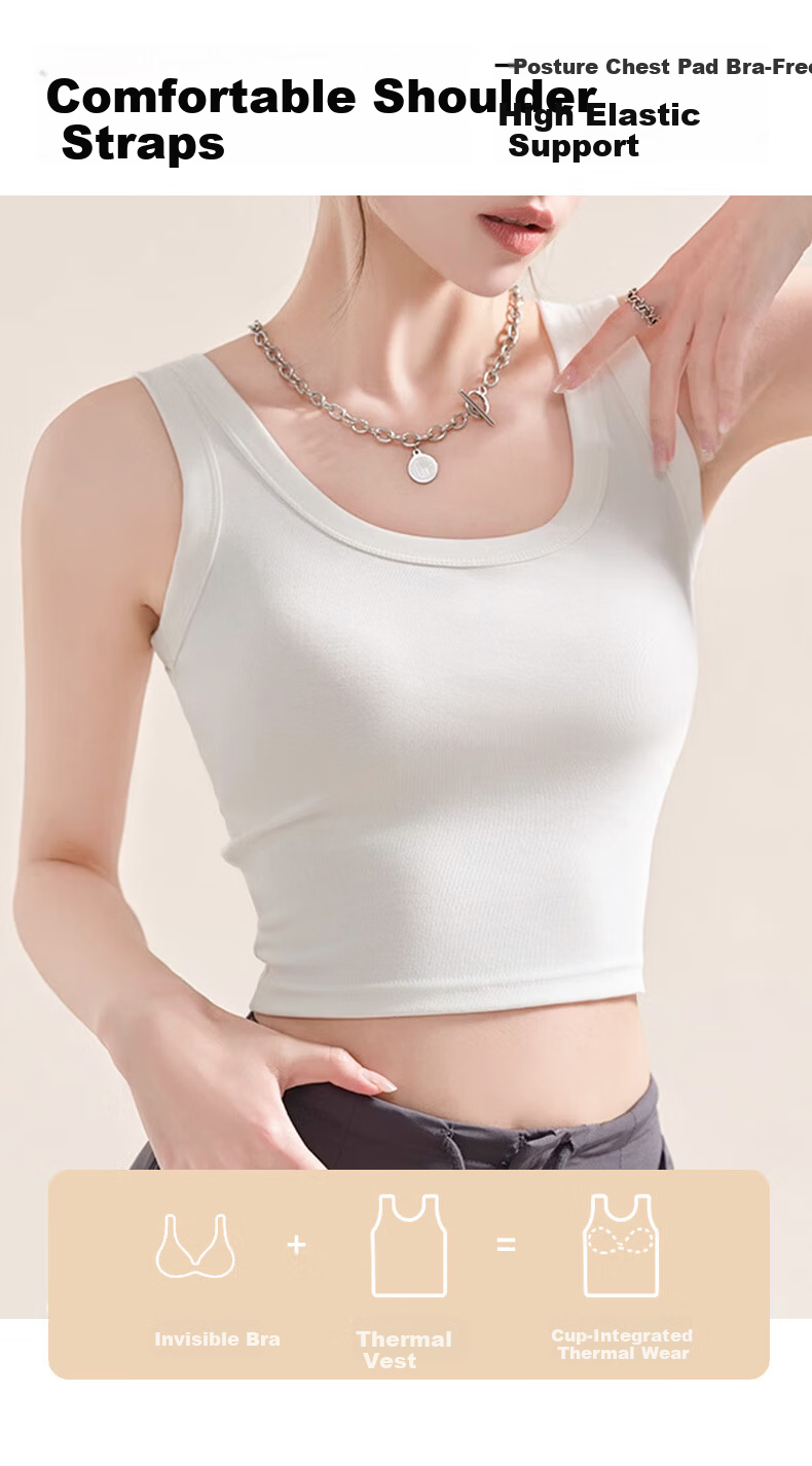 Urban Beauty Women's Camisole Vest Spring Summer Integrated Bra with Padding Solid Thin Base Layer Backless Underwear Outerwear Top 2