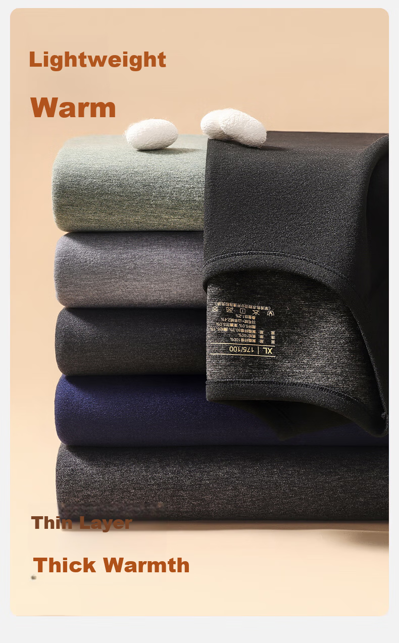GUJIN Men's Thermal Set Cashmere Silk Base Layer Autumn Shirt and Pants 10A Antibacterial Sports German Velvet Fleece 12