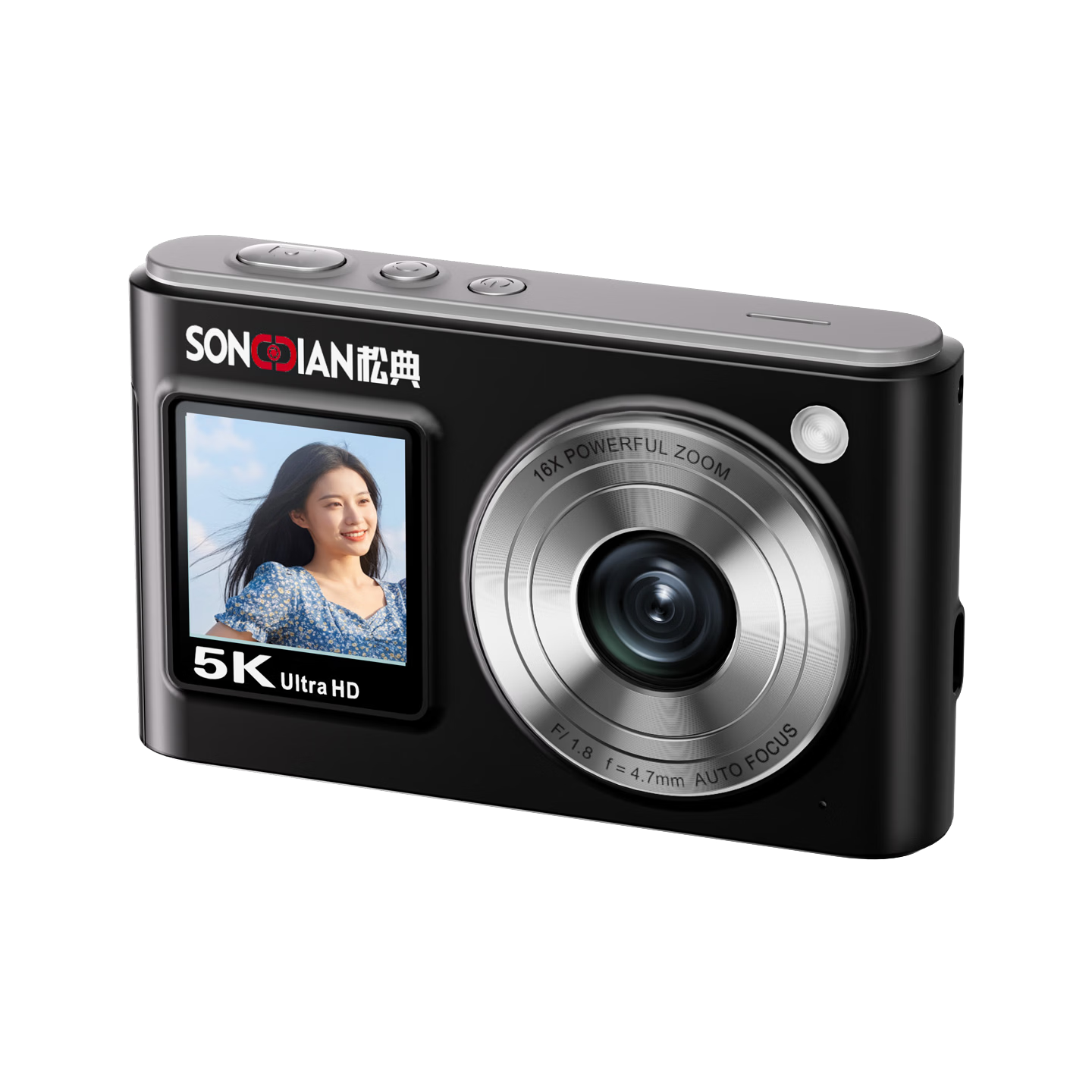 SONGDIAN Camera Student HD Travel Alternative CCD Upload to Phone Video Recording Selfie Vlog Compact Camera DC325 Star Black 16GB Memory