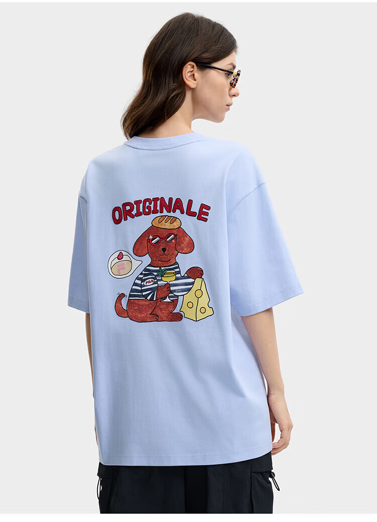 FILA Official Couple's Knitted Short Sleeve Shirt 2026 Summer Fashion Casual Unisex Loose Cat Embroidery T-Shirt 55