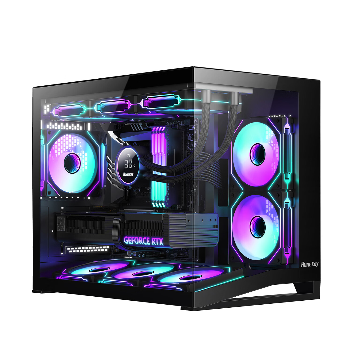 Huntkey S960 V2 Blizzard Black Panoramic Computer Case Seaside Room Desktop Chassis (Left-Right Partition/360 Water Cooling/9 Fan Slots/MATX Motherboard)