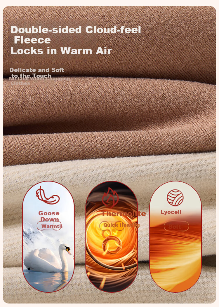 Miiow [Goose Down Tencel] Men's Thermal Underwear Set 10A Antibacterial German Velvet Heat Retaining Fleece Thickened Autumn Shirt and Pants 9