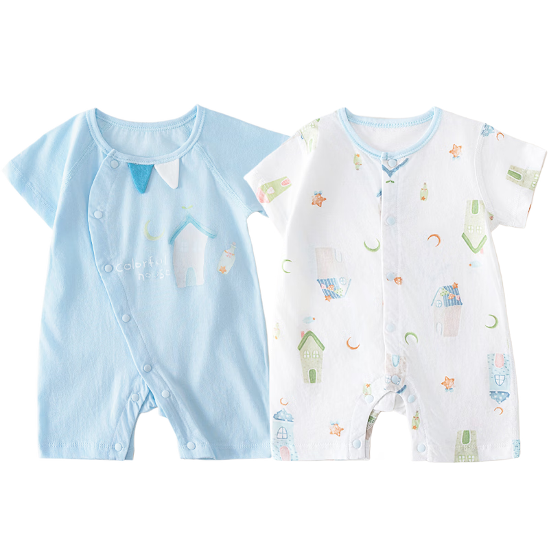 Shubeiyi 2-Pack Baby Clothes Newborn Summer Thin Short Sleeve Cotton Romper Blue Size 80