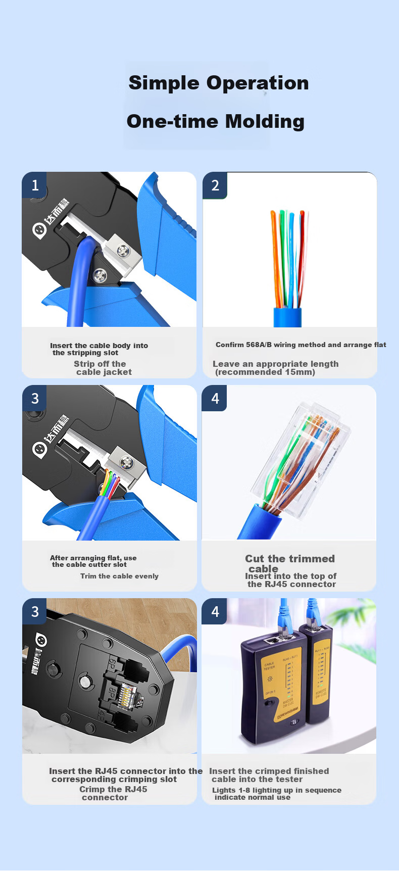 DOREWIN Cat7 Cat8 Network Cable Crimping Tool Set, V-shaped Clip RJ45 Punch Down Crimper for 5/6/7/8 Category Ethernet Connectors 9