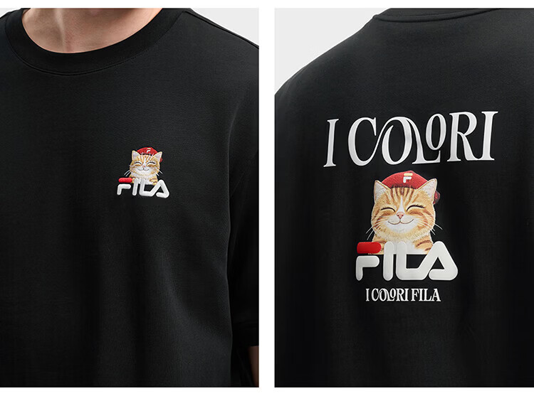 FILA Official 2026 Summer Couple Short Sleeve T-Shirt Casual Loose Fit Cotton Cat Knit Tee 62