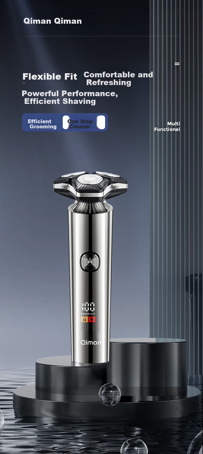 Qiman Electric Shaver for Men Rotary Beard Trimmer Waterproof Rechargeable Portable with 3 Replacement Blades Gift for Father Husband Birthday Valentine's Day 2