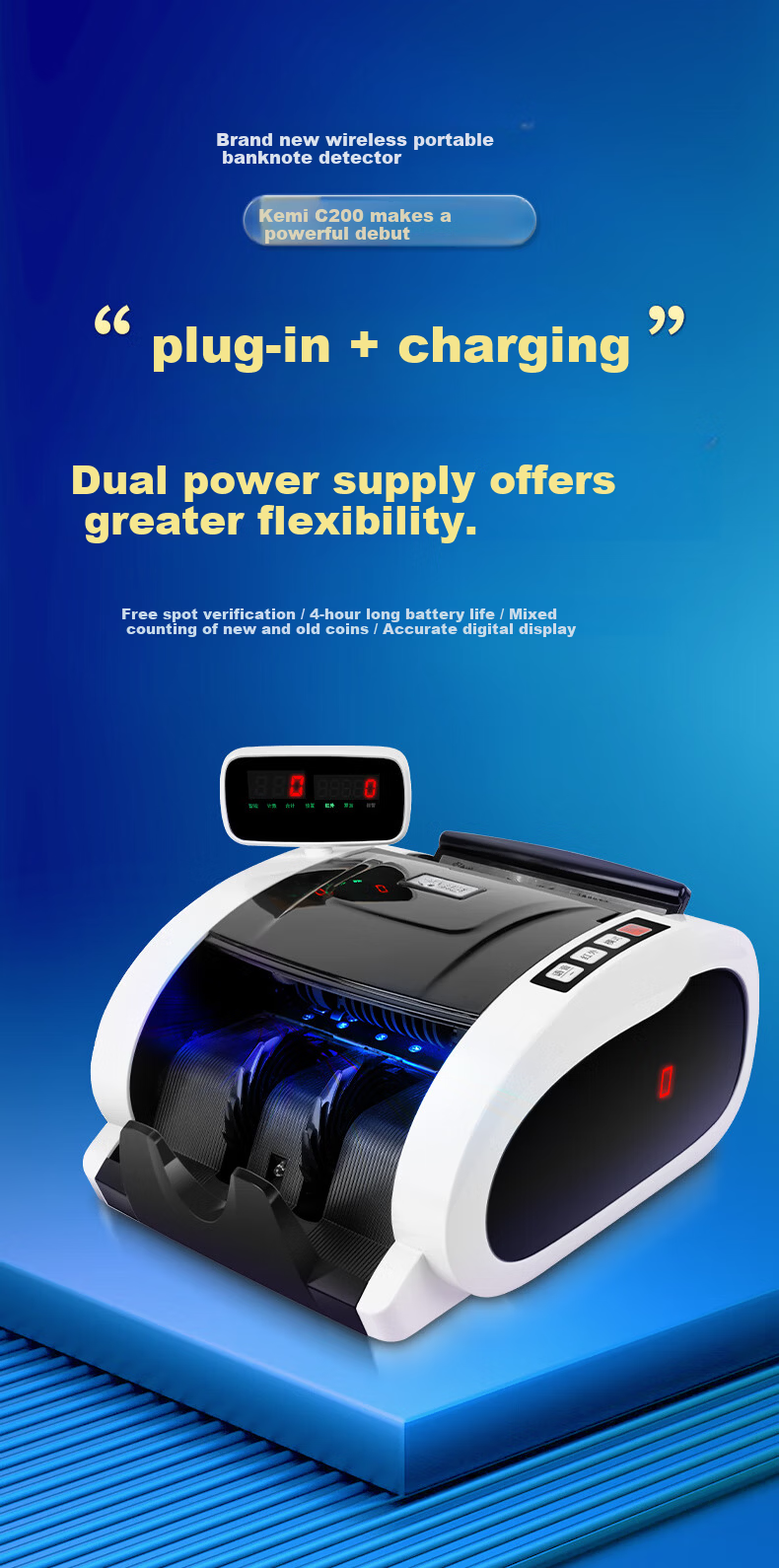 Comet C200 Portable Rechargeable Currency Counter Money Detector for New RMB Commercial Home Bank Use with Intelligent Voice C-Type 2