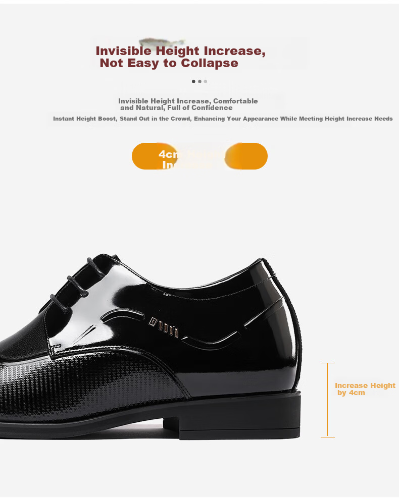 LAORENTOU Men's Business Dress Shoes First Layer Cowhide Non-Slip Small Size Invisible Height Increasing Shoes 1313A036 Black 36 8