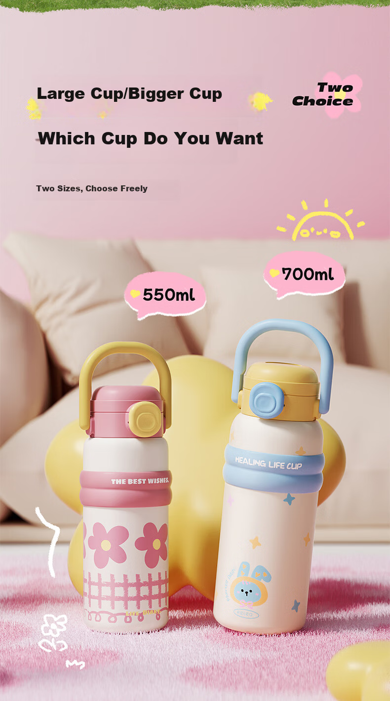 RELEA Insulated Bottle for Women Large Capacity 316L Stainless Steel Water Cup Kids Straw Cup Student Water Bottle Birthday Gift 6