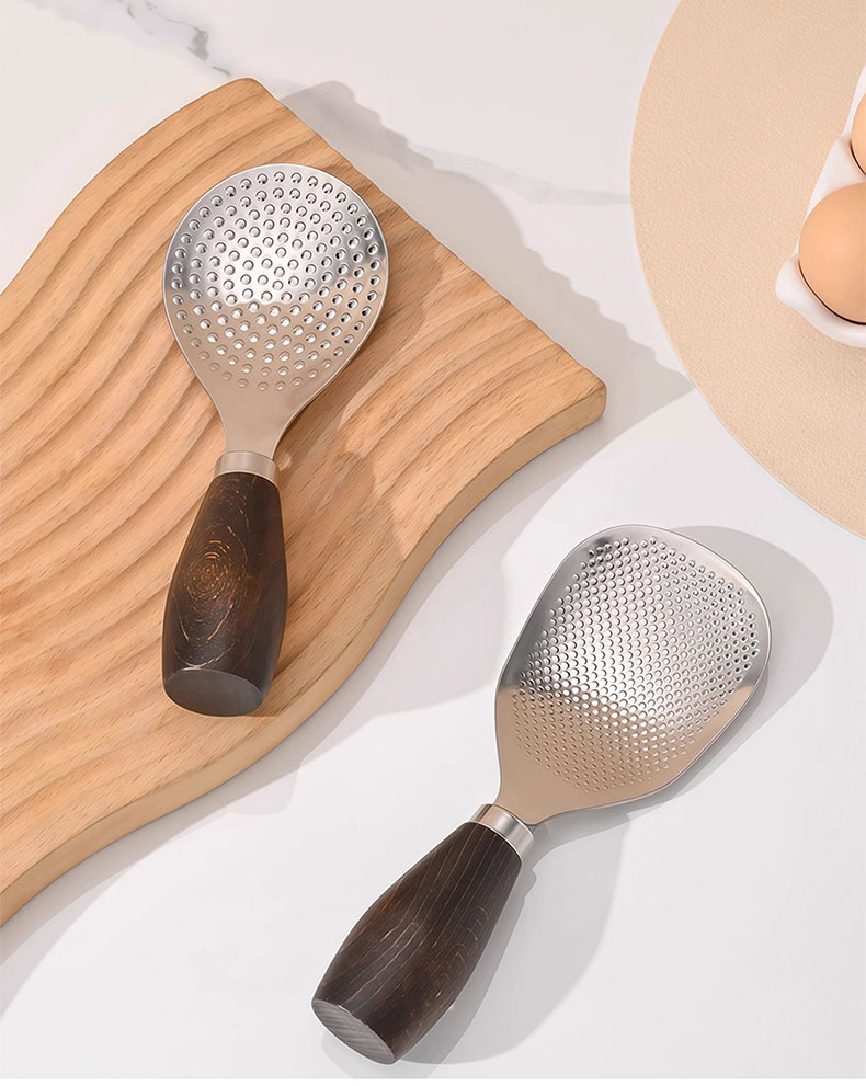 ZhaiQingSong Stainless Steel Rice Scoop with Wooden Handle, Non-Stick Heat-Resistant Rice Serving Spoon for Rice Cooker, Home Use 8