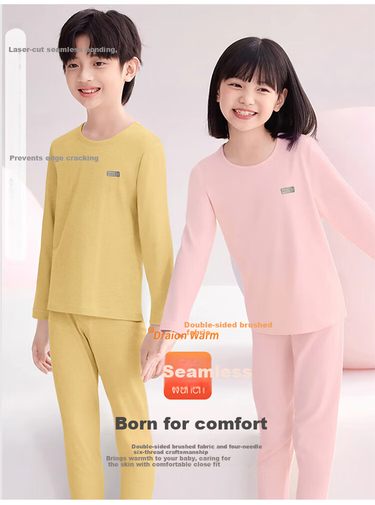 Langsha Children's Thermal Underwear Set Warm Fleece Autumn Shirt and Pants Girls Winter Fleece Boys Spring and Autumn Set 8