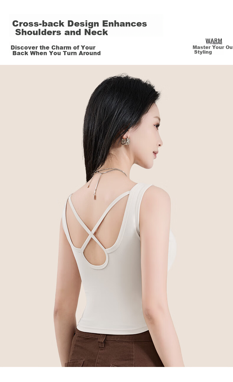 Urban Beauty Women's Camisole Vest Spring Summer Integrated Bra with Padding Solid Thin Base Layer Backless Underwear Outerwear Top 8