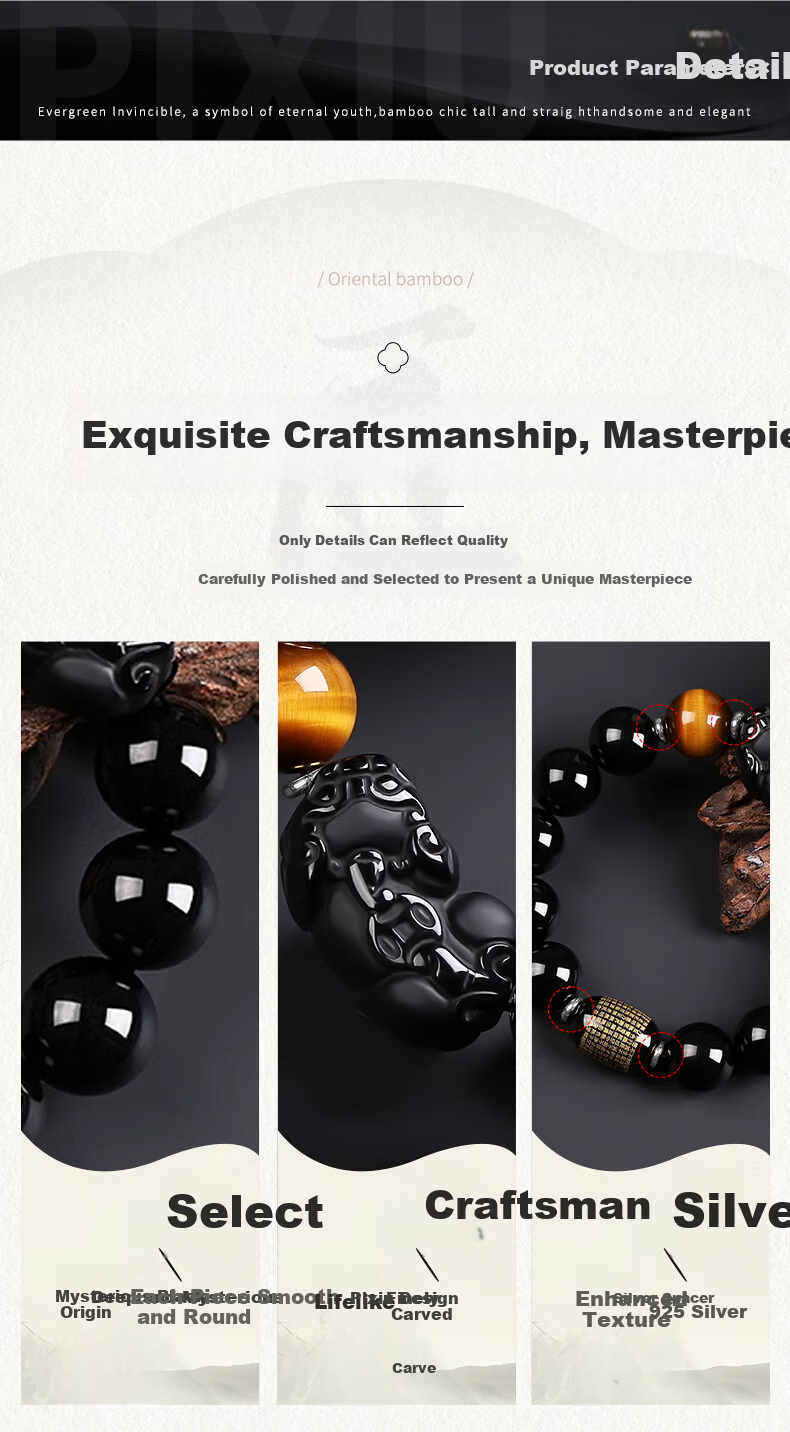 Chow Tai King Fortune Pixiu Black Obsidian Beaded Bracelet Men's Lucky Charm Luxury Wristband Practical Birthday Gift for Boyfriend Husband 7