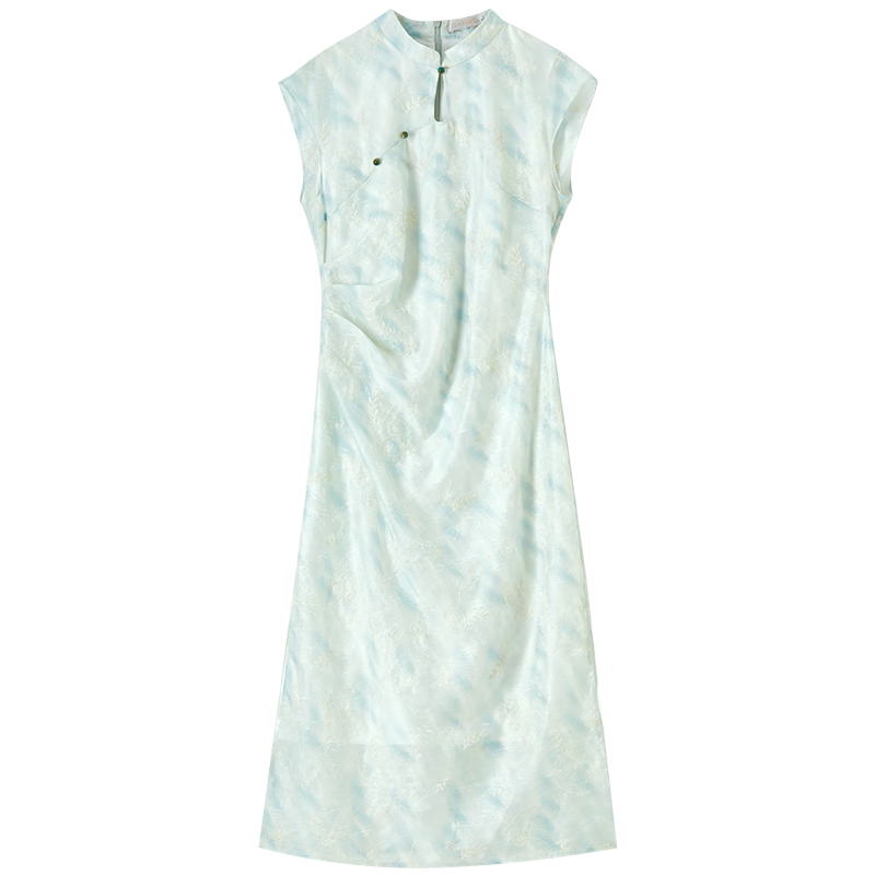 Sentubila Modified Qipao Chinese Style Dress Women Summer Waterdrop Hollow Stand Collar Embroidered New Chinese Waist Slimming Mid-Length Dress