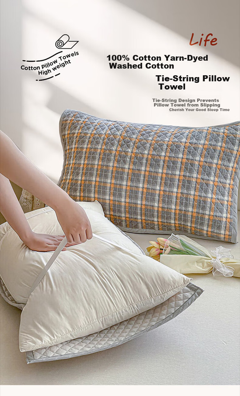 AVIVI 100% Cotton Four-Layer Gauze Pillowcase Pure Cotton Pillow Towel Anti-Slip Pair Pillow Covers 52*78cm California Gray 1