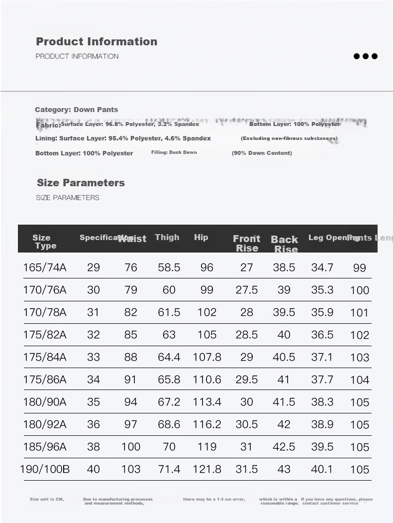 TUCANO Men's Down Pants, Fleece-Lined Warm Duck Down Pants, Outdoor Windproof Cotton Pants, Thickened Winter Casual Pants for Men 3