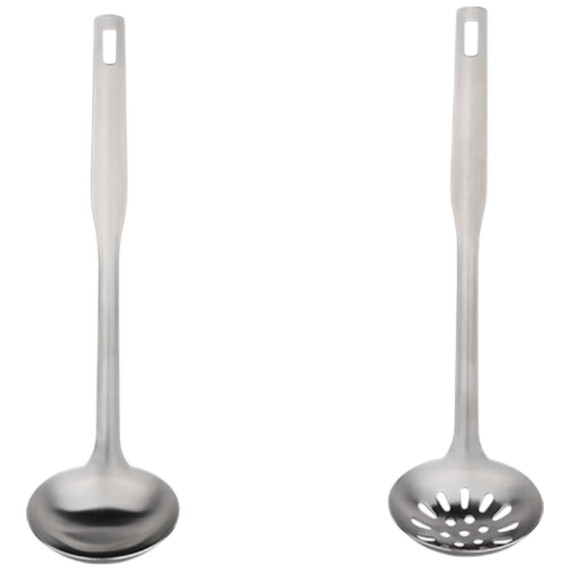 Quwei Kitchen 201 Stainless Steel Hot Pot Spoon 2-Piece Set Strainer Spoon Soup Ladle Large Soup Spoon Kitchen Spoon Set