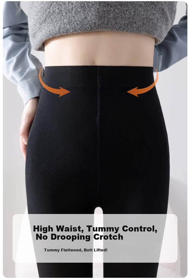 Dongfangyuan Vertical Stripe Cotton Tights Women's Autumn Winter Fleece Lined Thickened Warm Slim Fit Pantyhose 1 Pair 12
