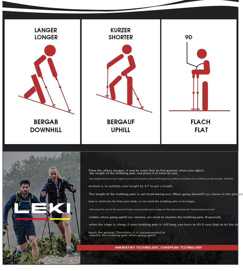 LEKI Champion Cross-Country Poles Outdoor Hiking Mountaineering Poles Internal Lock Carbon Fiber Folding Z Poles 115cm (Pair) 7