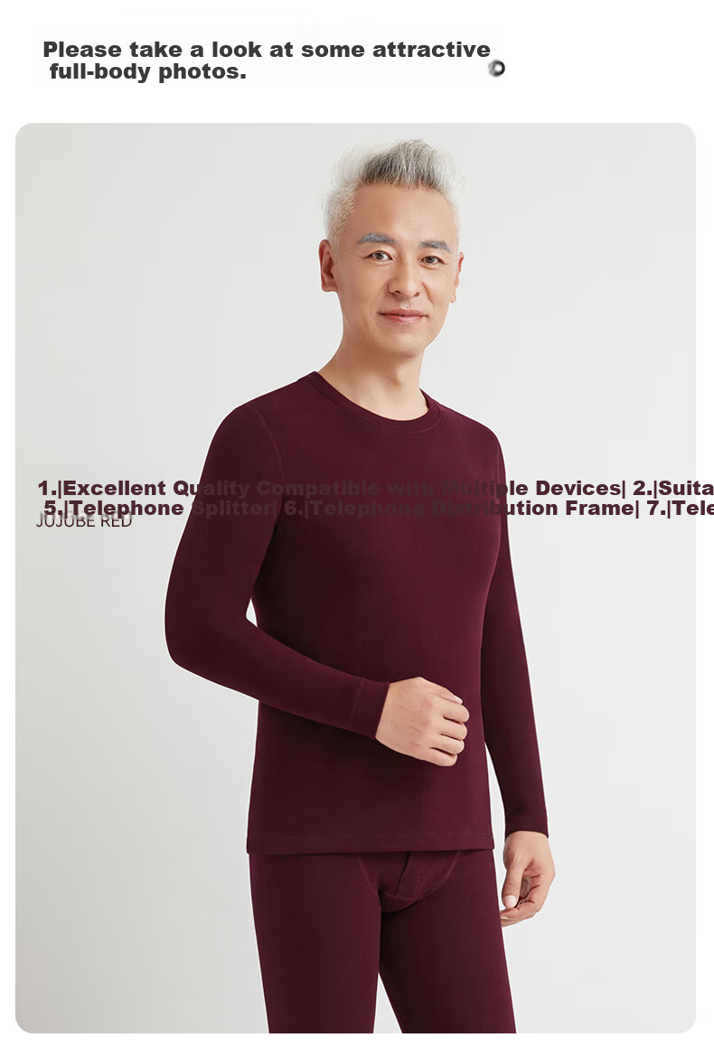 CASENLAND Men's Middle-aged and Elderly Thermal Underwear Set, Fleece Lined, Thickened, Antibacterial, 100% Cotton Long Johns and Top, Autumn Winter Cotton Sweater 19