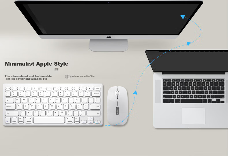B.O.W Hangshi HW098 Wireless Keyboard and Mouse Set for Laptop, External Desktop, Small Home Office, Silent USB Chocolate Portable 78-Key White 9