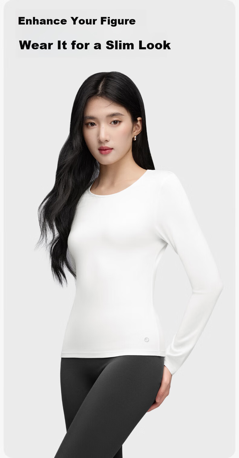 Onoko Slim Fit Base Layer Long Sleeve T-Shirt Women's Autumn New Round Neck White Thermal Innerwear 3