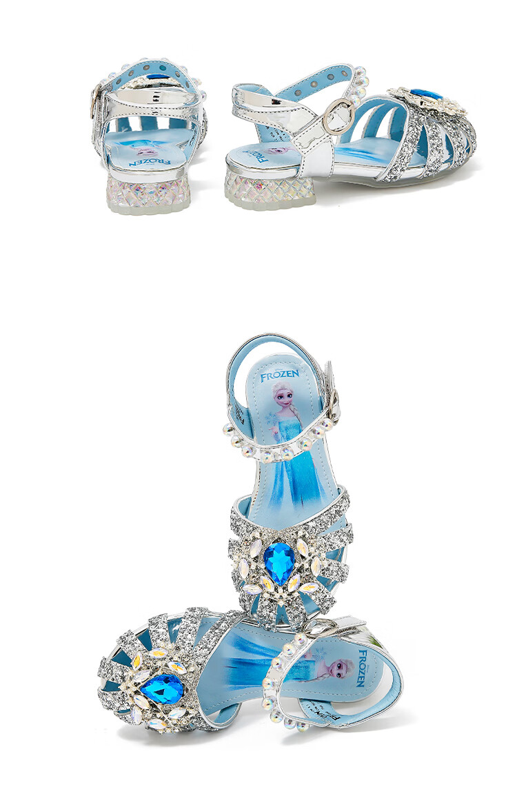 Disney Elsa Princess Girls Summer Sandals Crystal Shoes Fashion Performance Shoes Beige Size 32 10